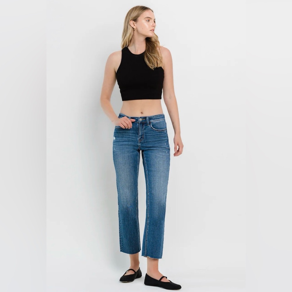 Vervet Upliftment - stylish Blue Mid Rise Ankle Straight Jeans